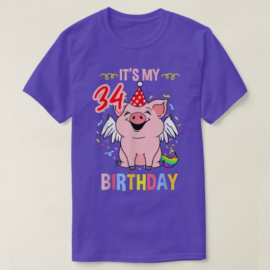 Its My 34th Birthday Pig T-shirt (Design voorkant)