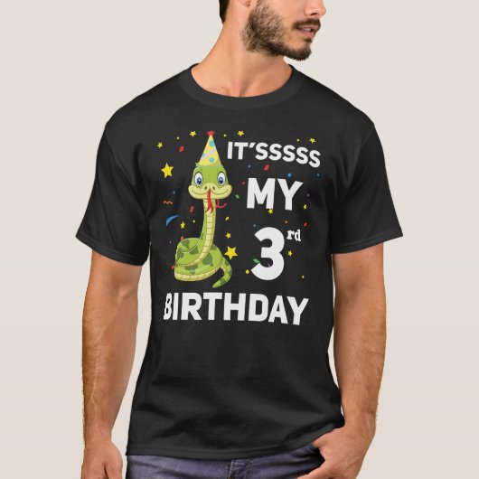 It's My 3rd Birthday Snake Theme Birthday Party T-shirt (Voorkant)