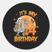 Its My 4th Birthday Dinosaur Skeleton Mummy Hallow Ronde Sticker (Voorkant)