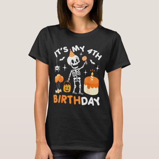 It's My 4th Birthday-funny Halloween Skeleton 4th  T-shirt (Voorkant)