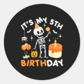 It's My 5th Birthday-funny Halloween Skeleton 5th Ronde Sticker (Voorkant)