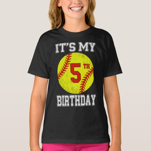 It's My 5th Birthday Girl Softball 5 Year Old T-shirt (Voorkant)