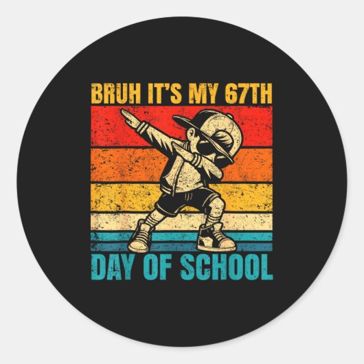 It's My 67th Day Of School Bruh Six Seven Meme Boy Ronde Sticker (Voorkant)