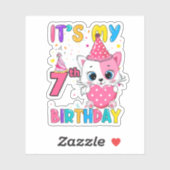 It'S My 7Th Birthday Girl Funny Cat Sticker (Vel)