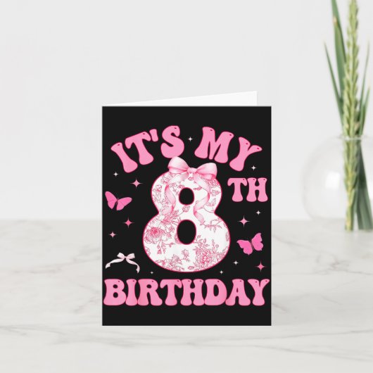 It's My 8th Birthday Nk Coquette Bow 8 Year Old Bi Kaart (Voorkant)