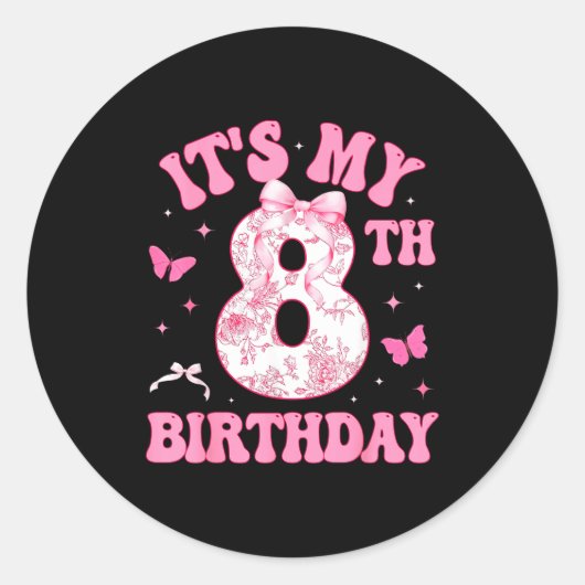 It's My 8th Birthday Nk Coquette Bow 8 Year Old Bi Ronde Sticker (Voorkant)