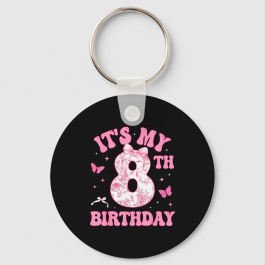 It's My 8th Birthday Nk Coquette Bow 8 Year Old Bi Sleutelhanger (Voorkant)