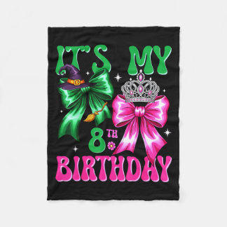 It's My 8th Birthday Witch Nk And Green Bow Croche Fleece Deken