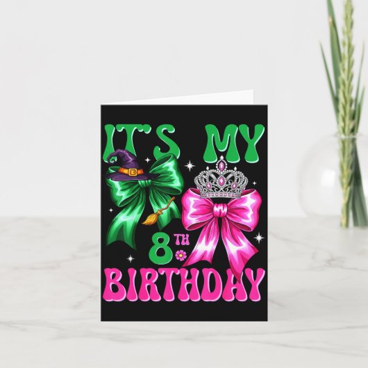It's My 8th Birthday Witch Nk And Green Bow Croche Kaart (Voorkant)