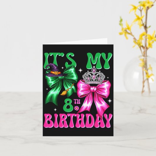 It's My 8th Birthday Witch Nk And Green Bow Croche Kaart (Gele Bloem)