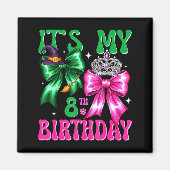 It's My 8th Birthday Witch Nk And Green Bow Croche Magneet (Voorkant)
