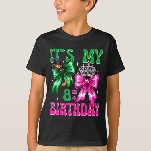 It's My 8th Birthday Witch Nk And Green Bow Croche T-shirt (Voorkant)