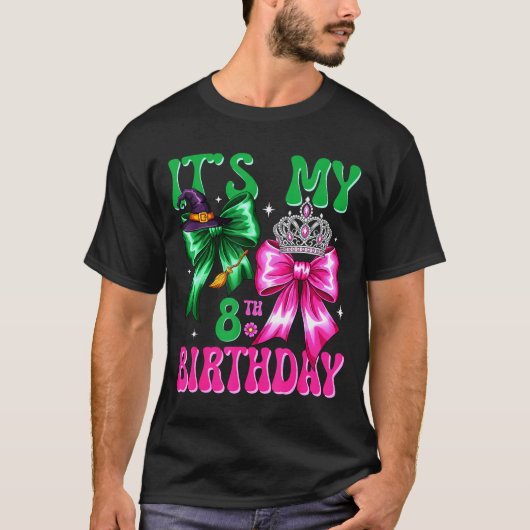 It's My 8th Birthday Witch Nk And Green Bow Croche T-shirt (Voorkant)