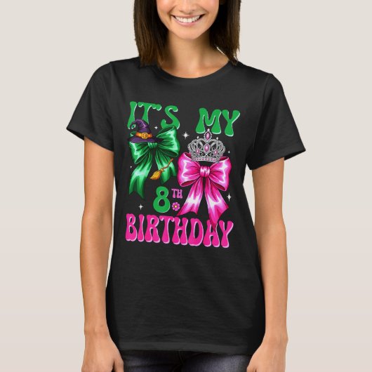 It's My 8th Birthday Witch Nk And Green Bow Croche T-shirt (Voorkant)