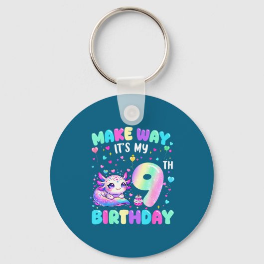 It's My 9th Birthday Girl Cute Axolotl 9 Year Old  Sleutelhanger (Voorkant)