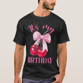 Its My Birthday Coquette Bow Cherry Birthday Girls T-shirt (Voorkant)