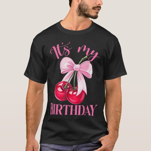 Its My Birthday Coquette Bow Cherry Birthday Girls T-shirt (Voorkant)