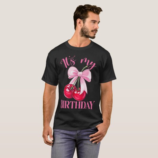 Its My Birthday Coquette Bow Cherry Birthday Girls T-shirt (Voorkant volledig)