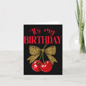 It's My Birthday Cute Cherry Leopard Coquette Bow Kaart (Voorkant)