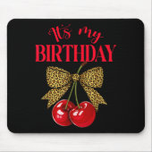 It's My Birthday Cute Cherry Leopard Coquette Bow Muismat (Voorkant)