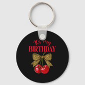 It's My Birthday Cute Cherry Leopard Coquette Bow Sleutelhanger (Voorkant)