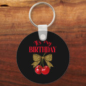It's My Birthday Cute Cherry Leopard Coquette Bow  Sleutelhanger (Voorkant)