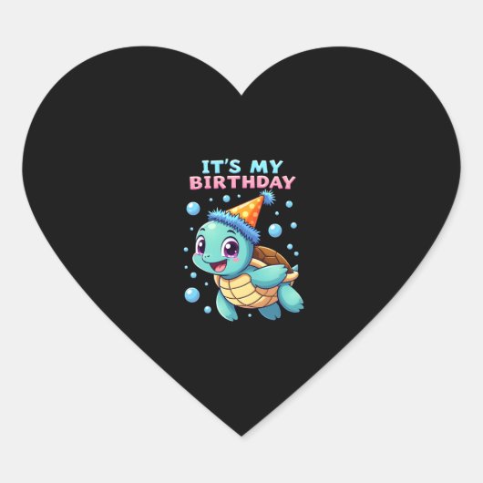 It's My Birthday Cute Sea Turtle Ocean Birthday Pa Hart Sticker (Voorkant)