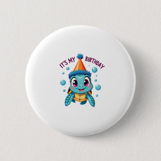 It's My Birthday Cute Sea Turtle Ocean Birthday Pa Ronde Button 5,7 Cm (Voorkant)