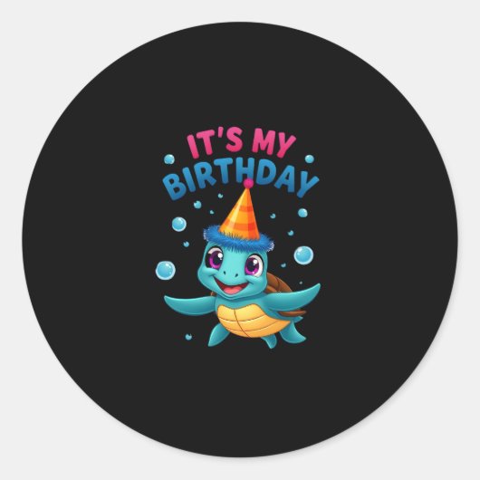 It's My Birthday Cute Sea Turtle Ocean Birthday Pa Ronde Sticker (Voorkant)