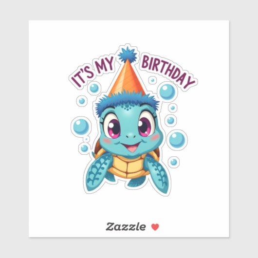 It's My Birthday Cute Sea Turtle Ocean Birthday Pa Sticker (Vel)