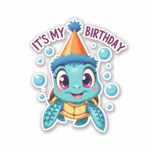 It's My Birthday Cute Sea Turtle Ocean Birthday Pa Sticker (Voorkant)