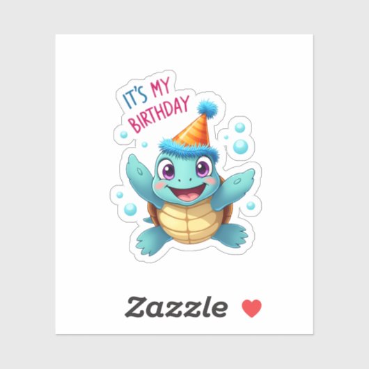 It's My Birthday Cute Sea Turtle Ocean Birthday Pa Sticker (Vel)