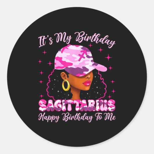 It's My Birthday Sagittarius Black Woman Nk Camo  Ronde Sticker (Voorkant)