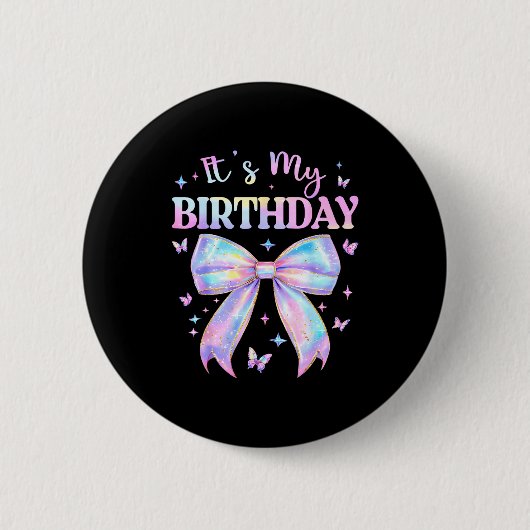 It's My Birthday Tie Dye Coquette Bow Butterfly Bi Ronde Button 5,7 Cm (Voorkant)