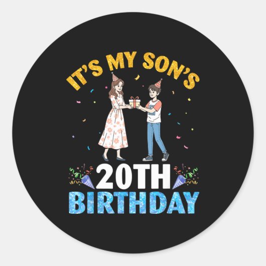 It's My Son's 20th Birthday Happy 20 Years Old Boy Ronde Sticker (Voorkant)