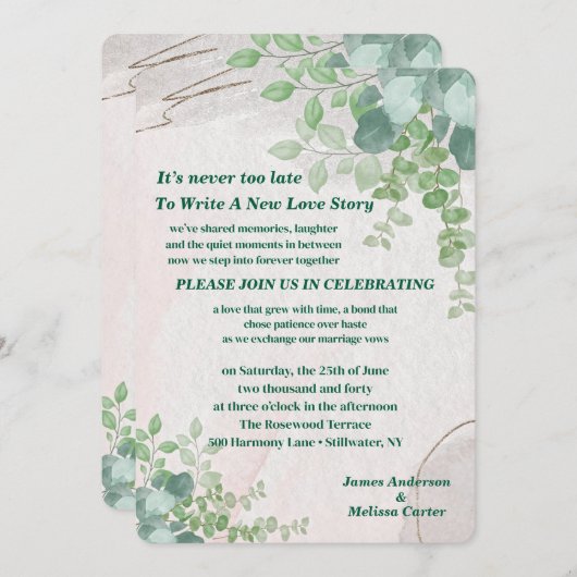 It's Never Too Late Second Wedding Invitation Kaart (Voorkant / Achterkant)