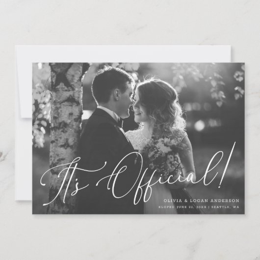 It's Official! Chic Script Wedding Photo Elopement Kaart (Voorkant)