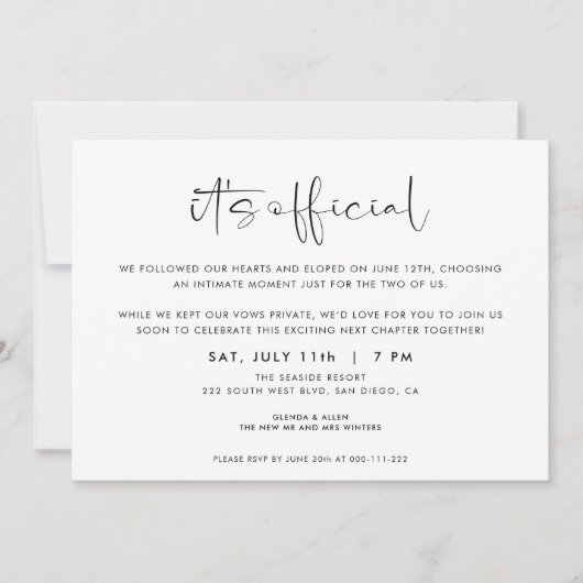 It's Official Wedding Elopement Invitation Aankondiging (Voorkant)