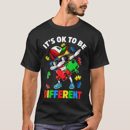 Its Ok To Be Different Autism Awareness Dabbing Pu T-shirt (Voorkant)