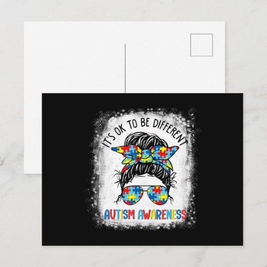 It's Ok To Be Different Autism Awareness Messy Bun Briefkaart (Voorkant / Achterkant)