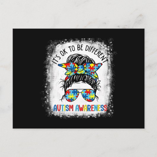 It's Ok To Be Different Autism Awareness Messy Bun Briefkaart (Voorkant)