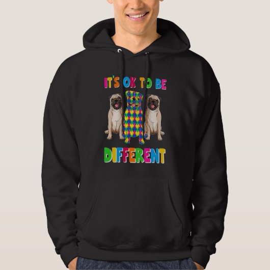 It's Ok To Be Different Autism Awareness Three Pug Hoodie (Voorkant)