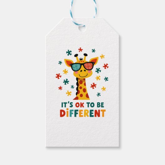 It's Ok To Be Different Giraffe Autism Awareness B Cadeaulabel (Voorkant)