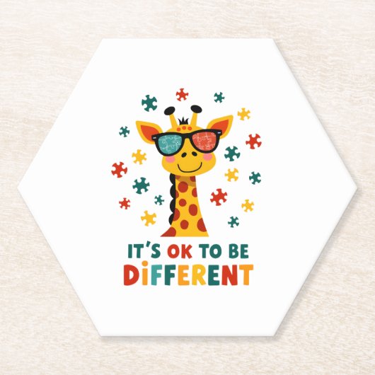 It's Ok To Be Different Giraffe Autism Awareness B Kartonnen Onderzetters (Voorkant)