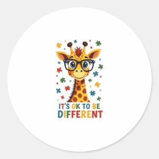 It's Ok To Be Different Giraffe Autism Awareness B Ronde Sticker