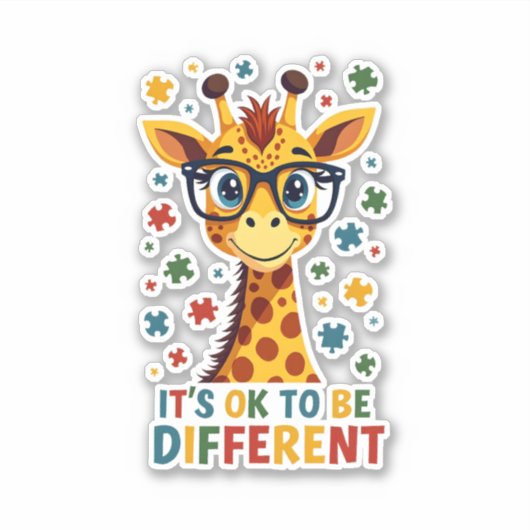 It's Ok To Be Different Giraffe Autism Awareness B Sticker (Voorkant)