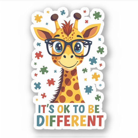 It's Ok To Be Different Giraffe Autism Awareness B Sticker (Voorkant)