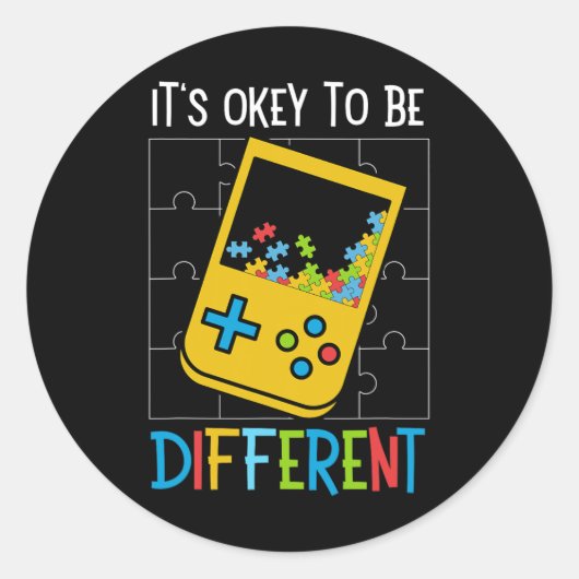 It's Ok To Be Different Video Game Controller Auti Ronde Sticker (Voorkant)