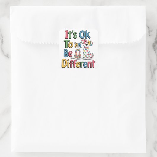 It's ok to be different vierkante sticker (Tas)