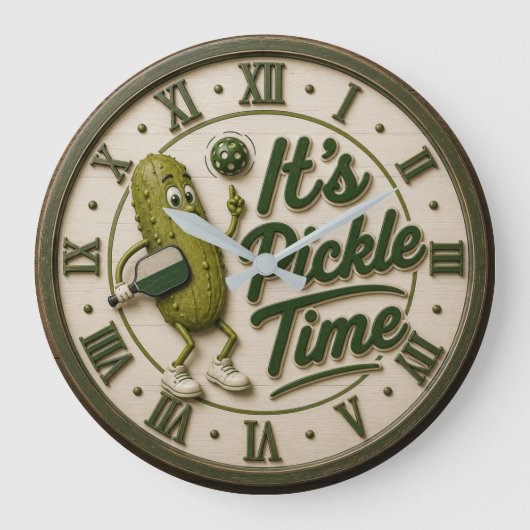 It's Pickle Time Cute Pickle Character Grote Klok (Voorkant)